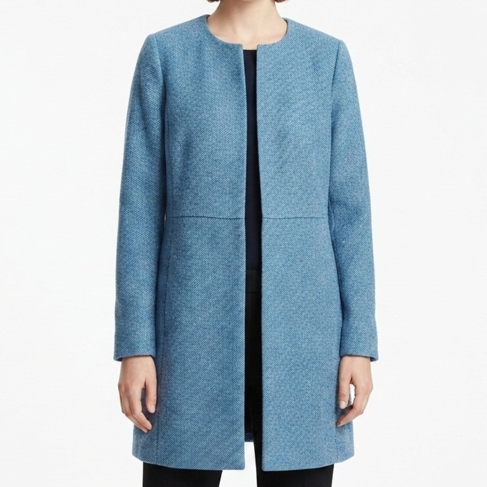 Chico's Topper Coat Womens 1 Medium Blue Textured Open Front Jacket